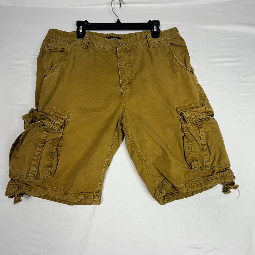 OCHENTA Mens Cargo Shorts Khaki Brown Multi Pocket Utility Cotton Twill Size 32